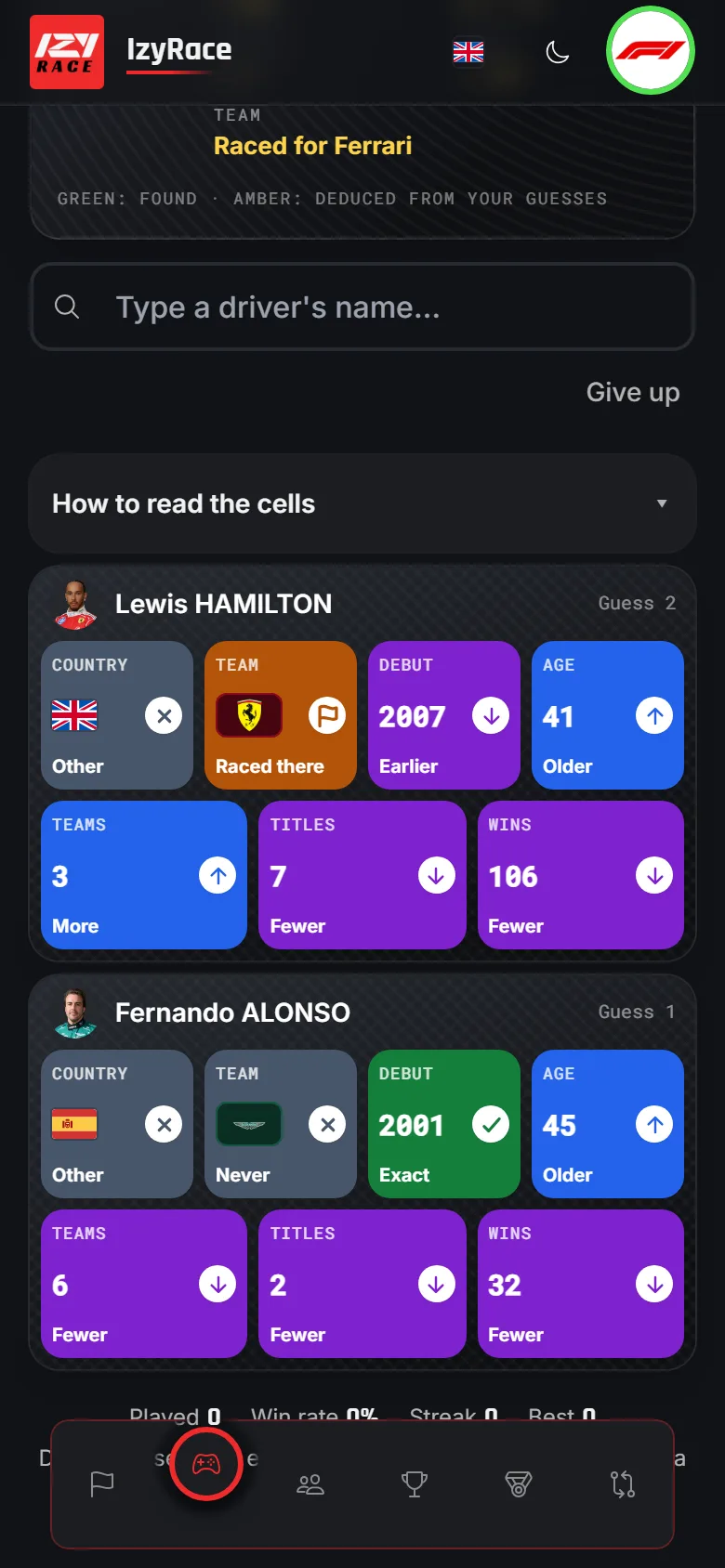 Superlicence game: compare F1 drivers on 7 criteria to find the mystery driver