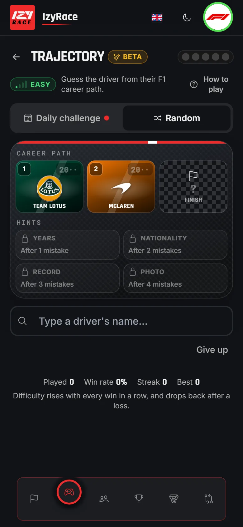 Trajectory game: guess an F1 driver from the teams of his career